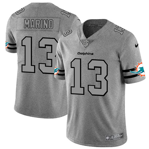 Men's Miami Dolphins #13 Dan Marino 2019 Gray Gridiron Team Logo Limited Stitched NFL Jersey